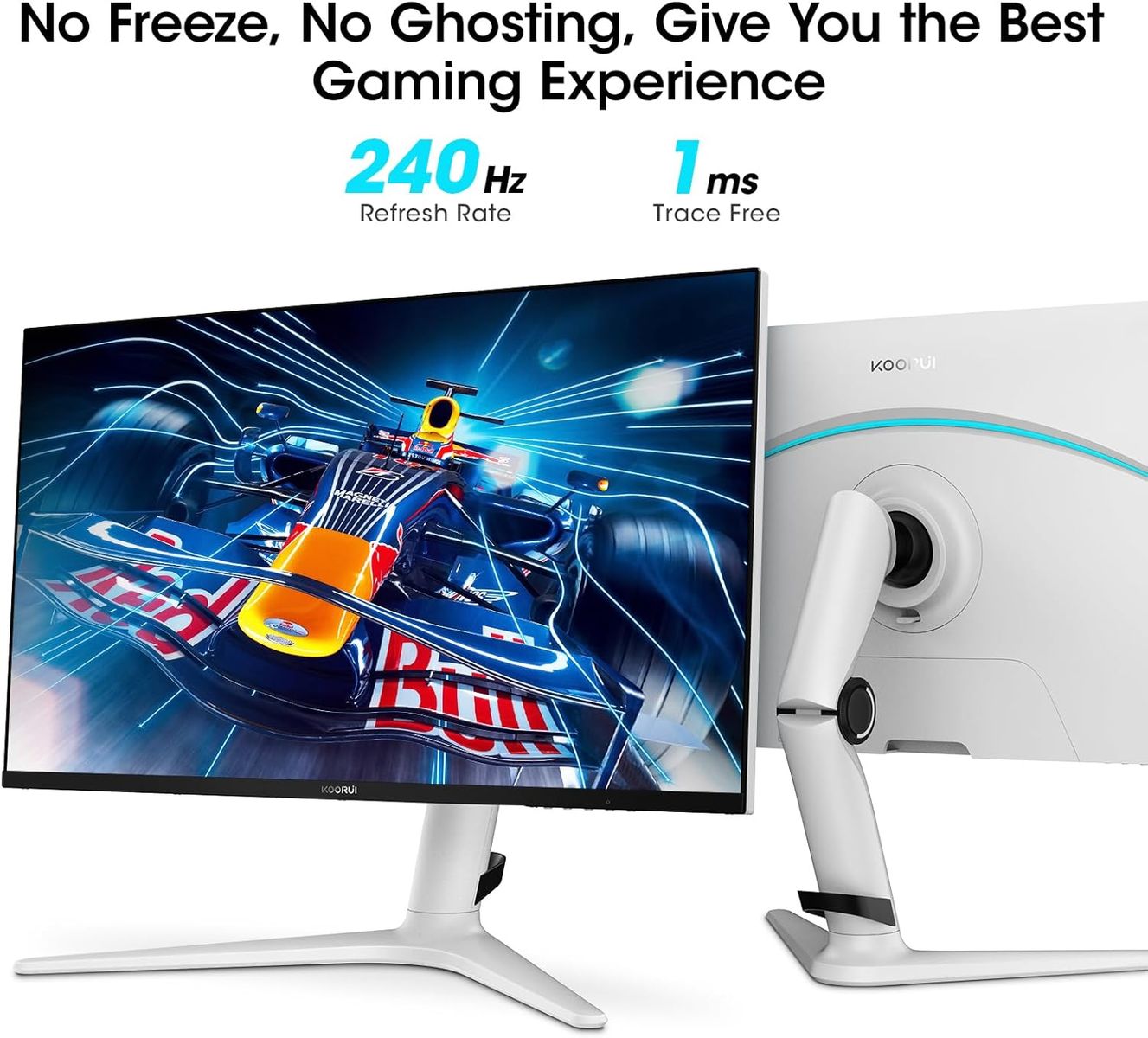 KOORUI Gaming Monitor 27 Zoll, PC Bildschirm QHD(2560 * 1440), 240Hz, VA Mini LED, 1ms, Adaptive Sync, 2xHDMI 2.0 & DPort 1.4, HDR 1000, DCI-P3 95%, VESA 75 * 75mm, Eye Care, Höhenverstellbar
