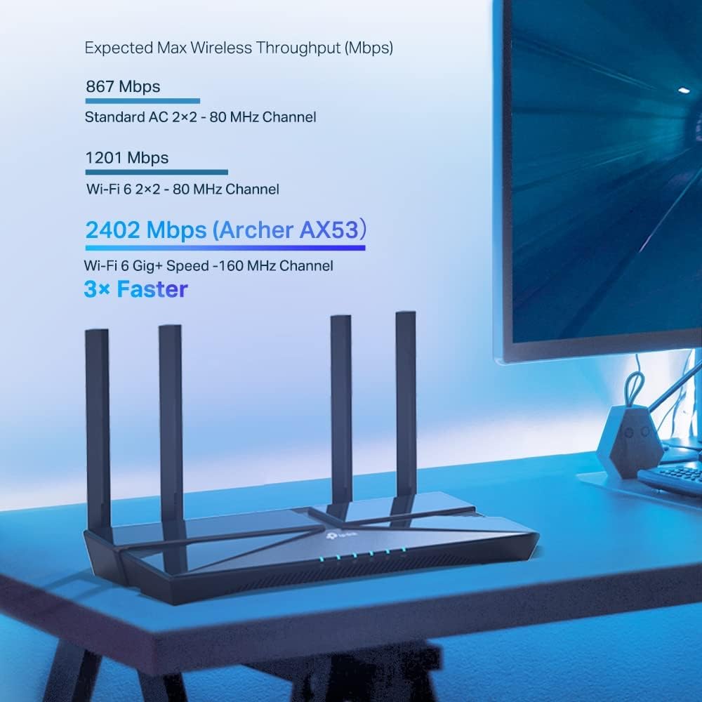 TP-Link Archer AX58 Wi-Fi 6 WLAN Router, Dualband AX3000, 5 Gigabit-Ports, WPA3, Kindersicherung, Gast-Netzwerk, Keine DSL-Funktion AX3000 Router ohne USB-Port