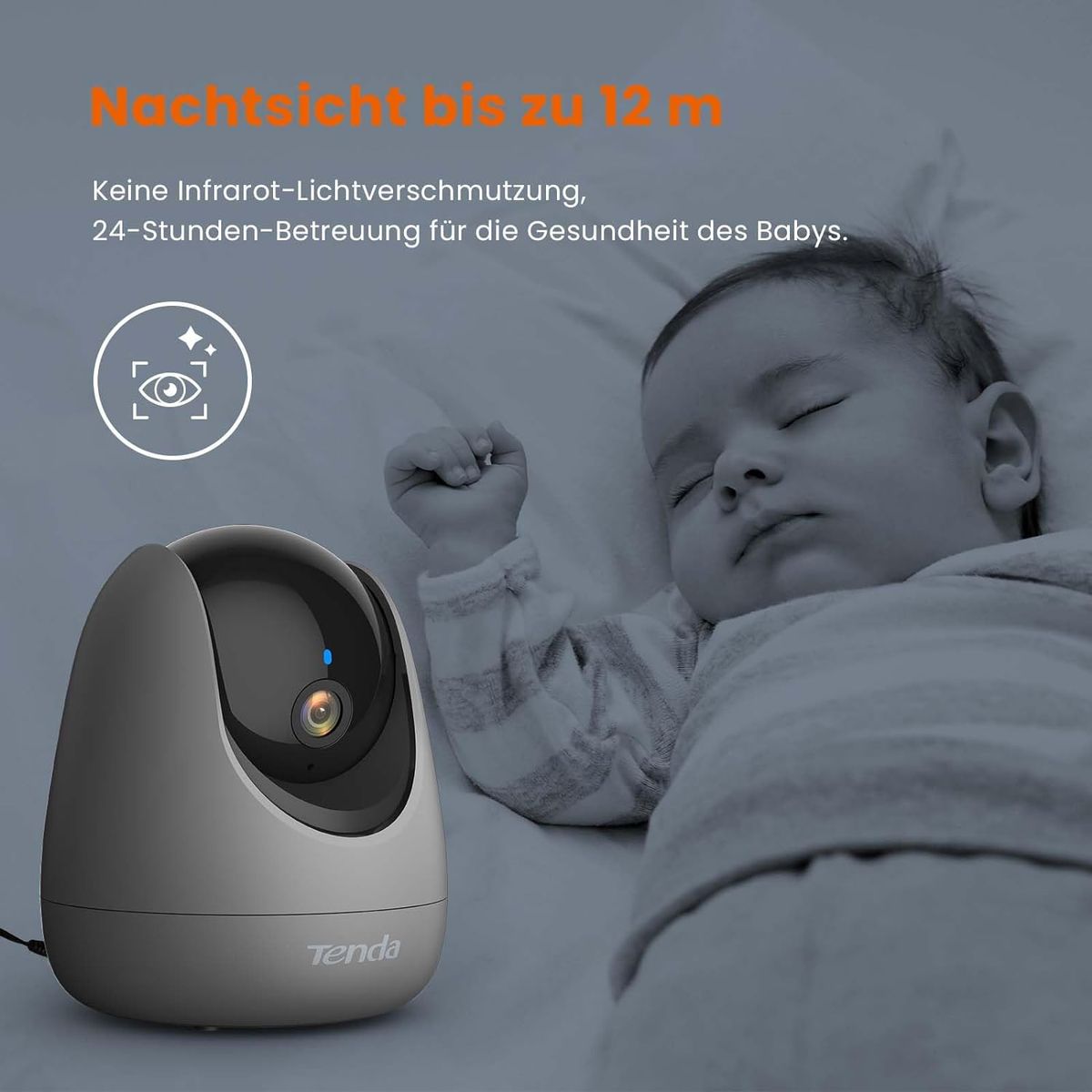Tenda Überwachungskamera Innen CP3 V2.2, 360 Grad WLAN IP Kamera, 2-Wege-Audio, 1080P, Nachtsicht, Ton & Licht Alarm, Bewegungsverfolgung, Haustierkamera für Hund/Katze, Baby Kamera, Alexa, Grau CP3 Grau