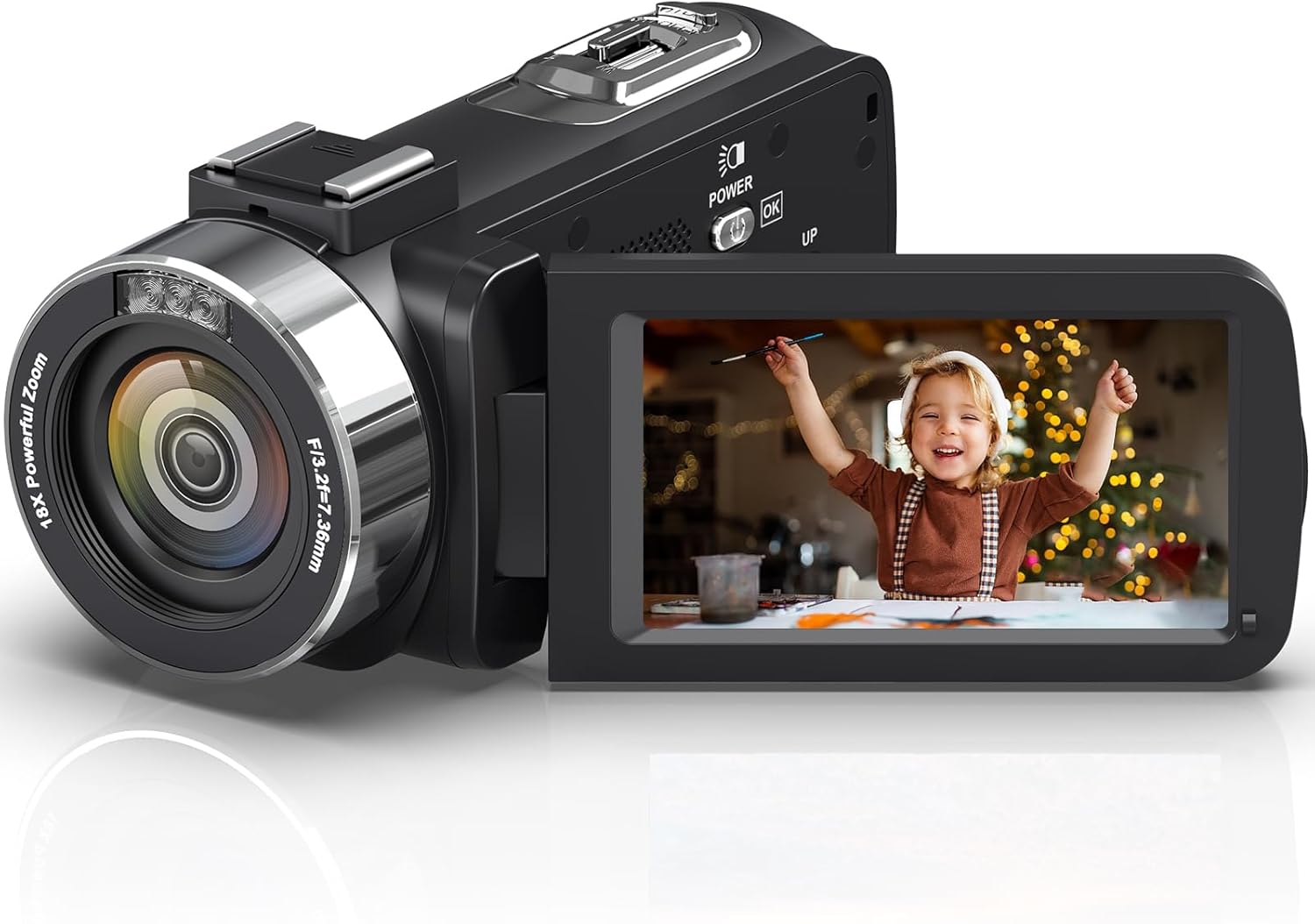 PITIKI Videokamera 4K Camcorder 48MP mit IR Nachtsicht, 18X Digitalzoom 30FPS Webcam Video Kamera 3'' 270° Rotation Touchscreen Vlogging Camera für YouTube