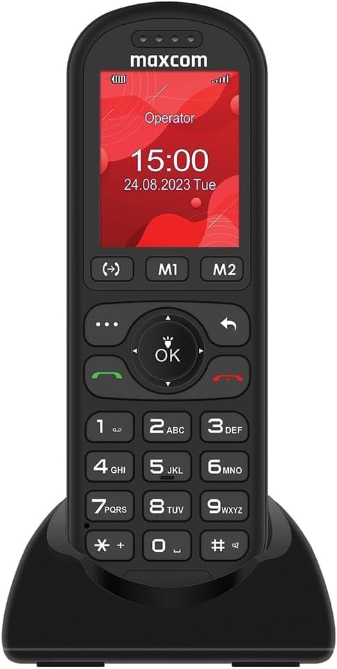 Maxcom MM39D – 4G Volte – Big Button – schnurloses Mobiltelefon für Zuhause und Büro mit SIM-Karte – USB-C-Tischladegerät – UK-Stecker – Schwarz