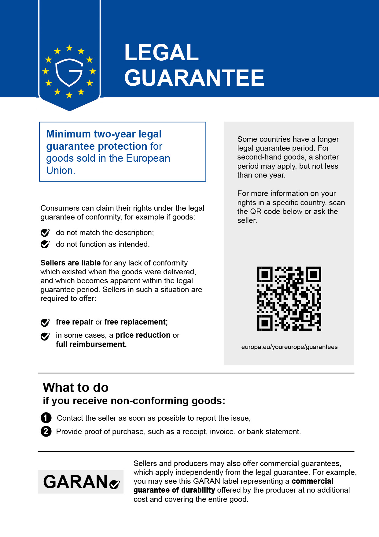 Harmonised notice on the legal guarantee of conformity