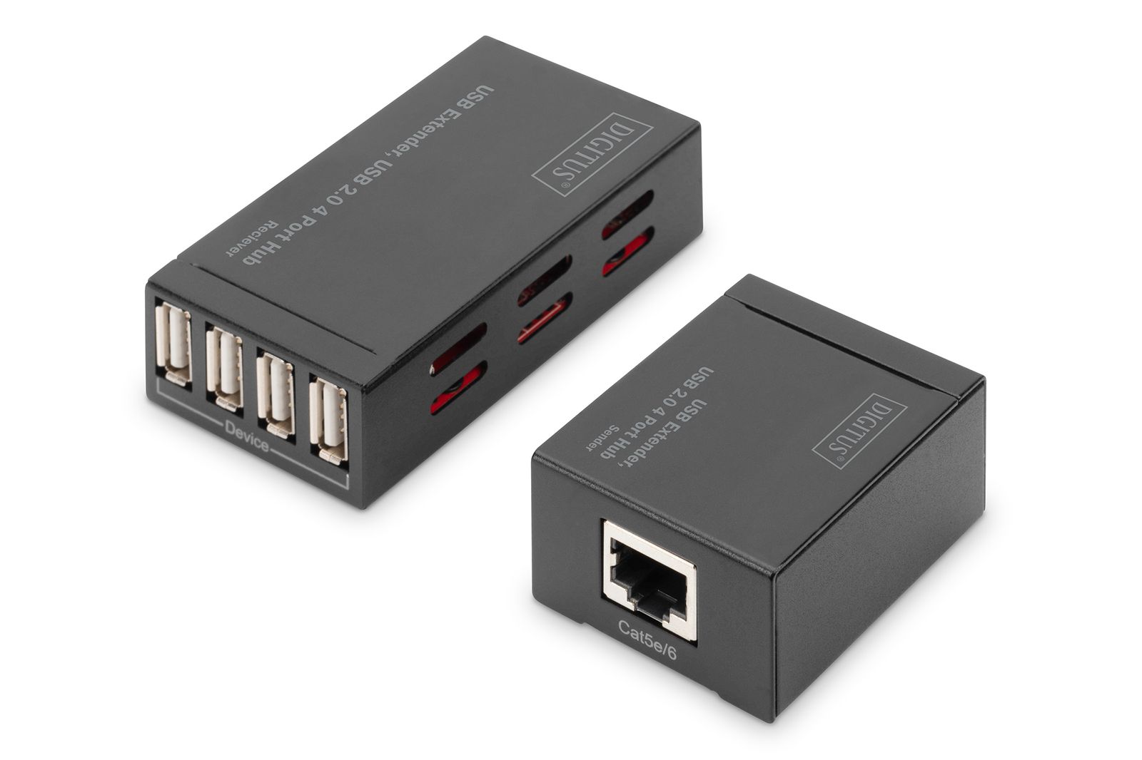 Digitus DA-70143 USB Extender & 4-Port USB 2.0 Hub, 50 m Verlängerung über Cat5/5e/6, RJ45, DC, EU