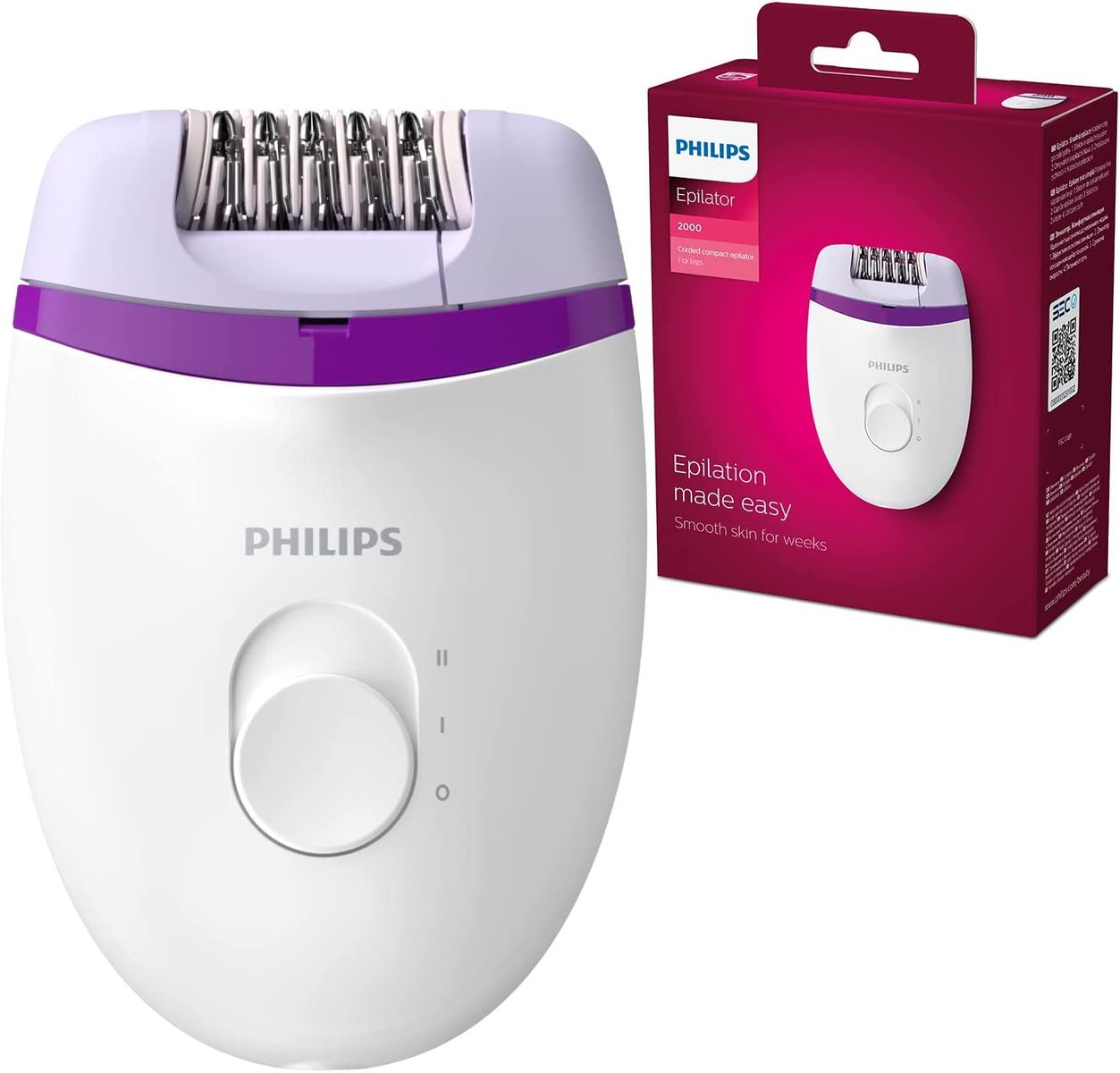 Philips BRE225/00 Satinelle Essential Corded Compact Epilator, White