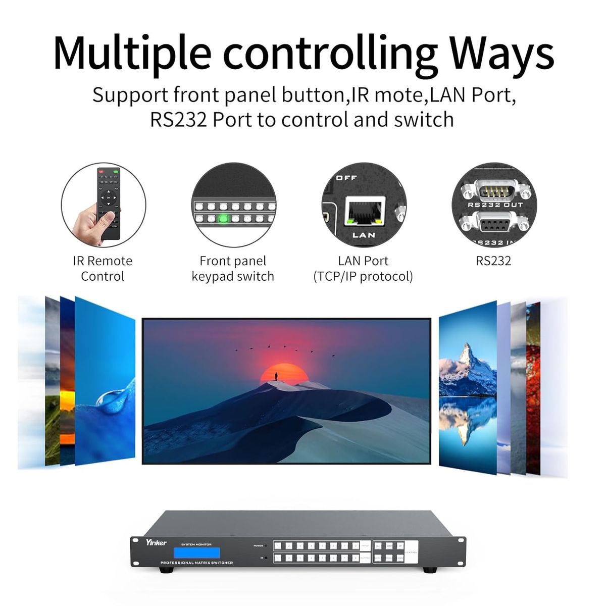 Yinker HD0808 4K HDMI Matrix 8x8 Rackmount Switch und Splitter, 8-in-8-out, 4K@30Hz, HDCP, EDID, IR-Fernbedienung, RS232, LAN-Steuerung