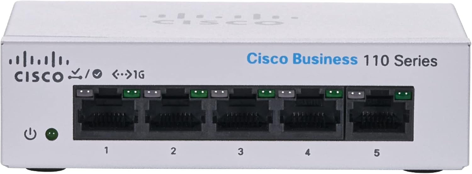 Cisco CBS110-5T-D-EU Unmanaged L2 Switch 5x Gigabit Ethernet (10/100/1000), 1U Rack, Grau, Netzteil