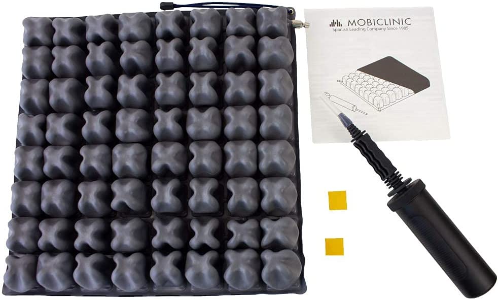 Mobiclinic, Modell Q-AIR, Anti-Dekubitus Kissen, Luftkissen, 1 Ventil, 40 x 40 x 6 cm, Orthopädisches Sitzkissen, für Rollstuhl, ergonomisches Kissen, Sitzkomfort