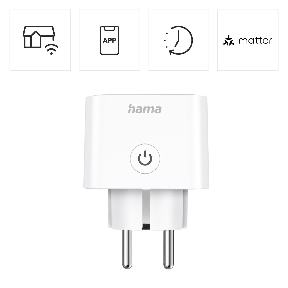 Hama 00176937 WLAN Steckdose, Matter Smart Home, WLAN-gesteuert, App & Sprachsteuerung, Verbrauchsmessung, Zeitschaltuhr, 3680 W, Weiß, Packung mit 2