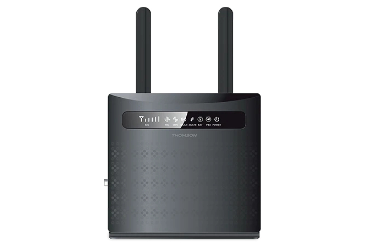 THOMSON 4G LTE Router,TH4G 300, 300 Mbps, WLAN über SIM Karte, WiFi, bis zu 300 Mbit/s, 2 Antennen, 4X Ethernet, 2 SIM Karten Adapter, Internet Anbindung für Camping, Wochenendhaus, besondere Zwecke