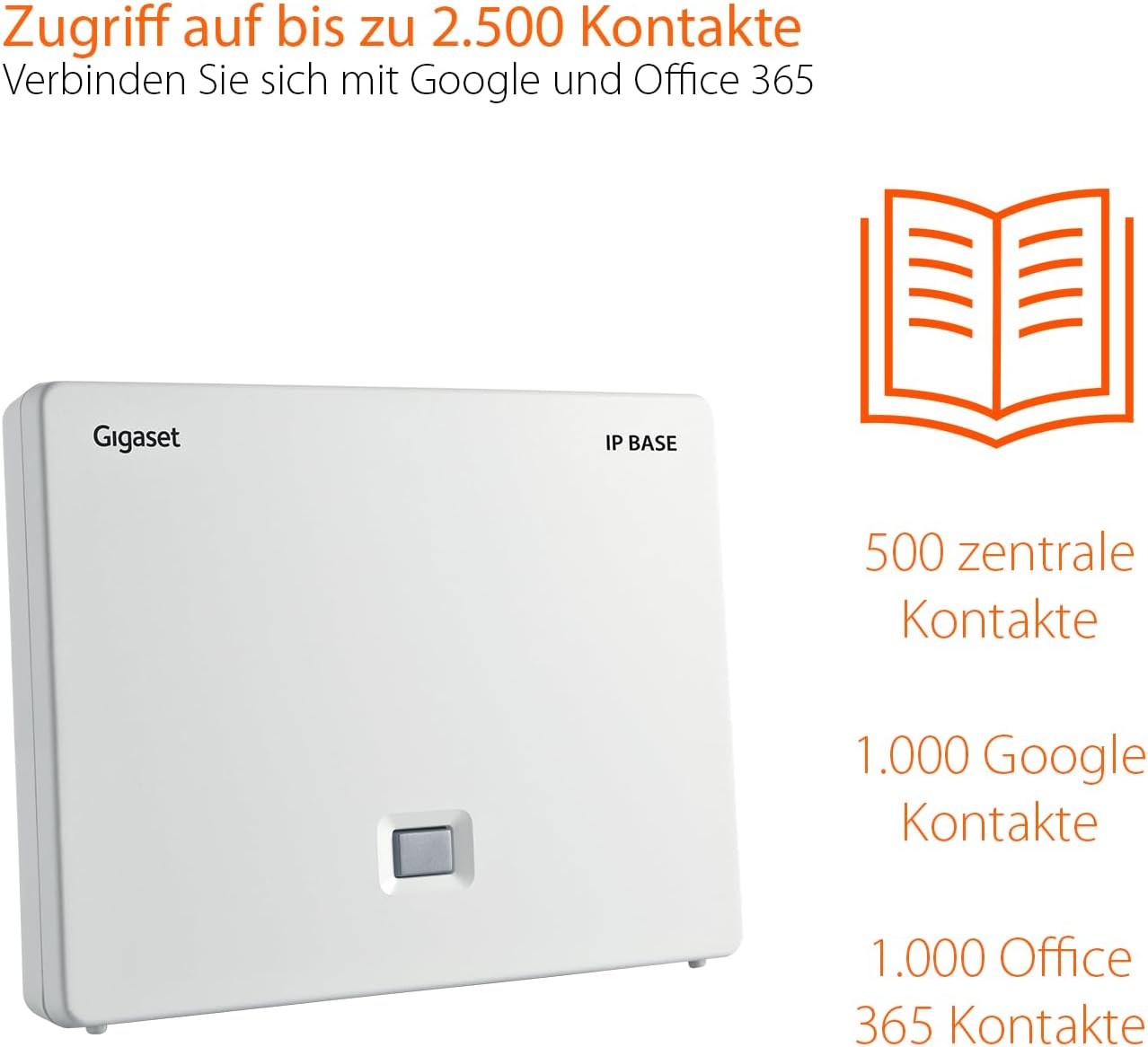 Gigaset Comfort 520A IP Base - DECT-Basis-Station mit Telefon und Anrufbeantworter, bis zu 6 Mobilteile, VoIP, Zugriff auf Google & Office 365-Kontakte [Kompatibel in DE, IT, FR, NL, BE, Che, AUT] 1 Telefon mit AB und IP BASE