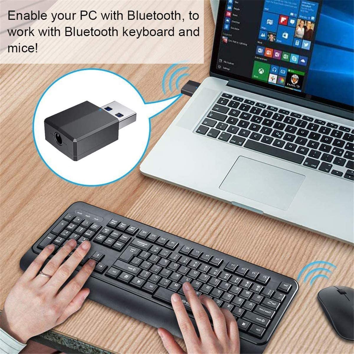 RMFC Bluetooth Adapter, Bluetooth 5.0 Audio Sender Empfänger 2-in-1 USB Adapter mit 3,5 mm Digital Audio Kabel, Bluetooth USB Dongle Adapter für PC/Heim/Kopfhörer/TV