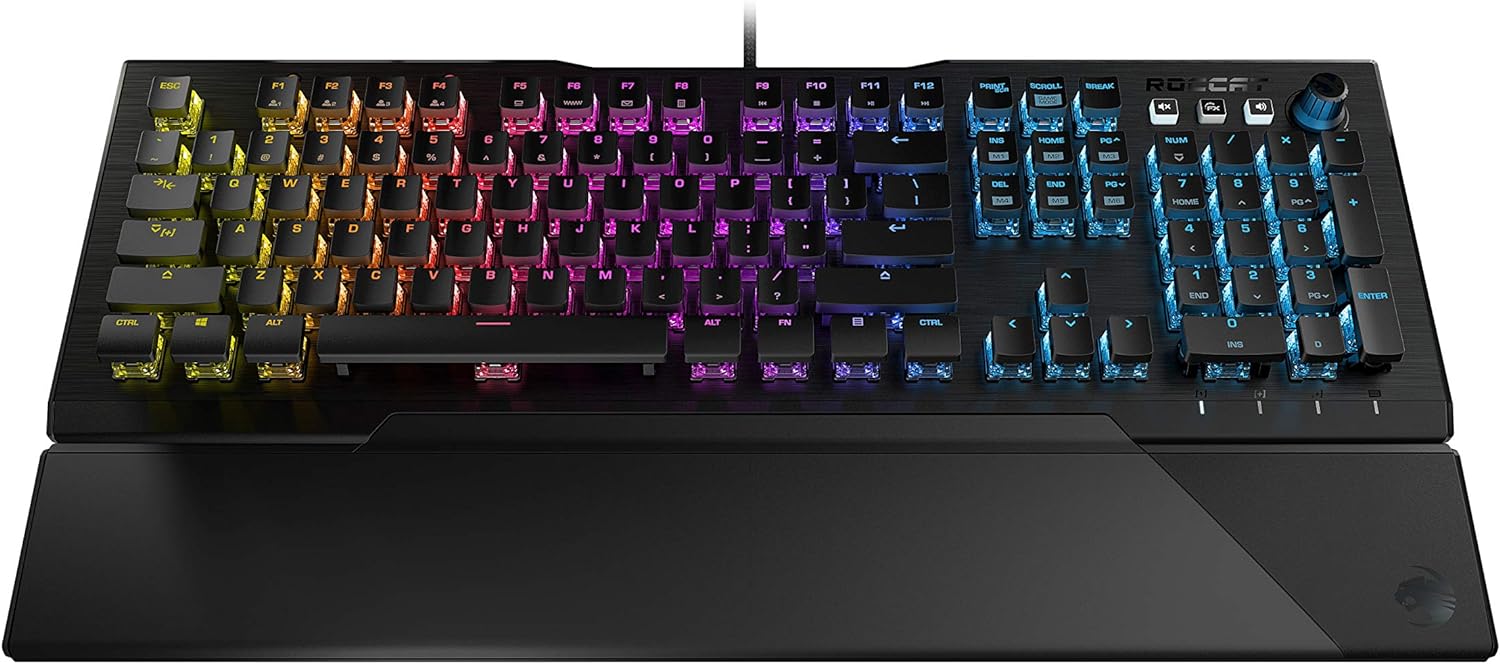 ROCCAT Vulcan 121 Mechanische PC-Taktile Gaming-Tastatur, Titan-Schalter, AIMO RGB-Hintergrundbeleuchtung pro Taste, eloxierte Aluminium-Oberplatte und abnehmbare Handflu00e4che/Handgelenkauflage, schwarz - (DEU Layout - QWERTZ)