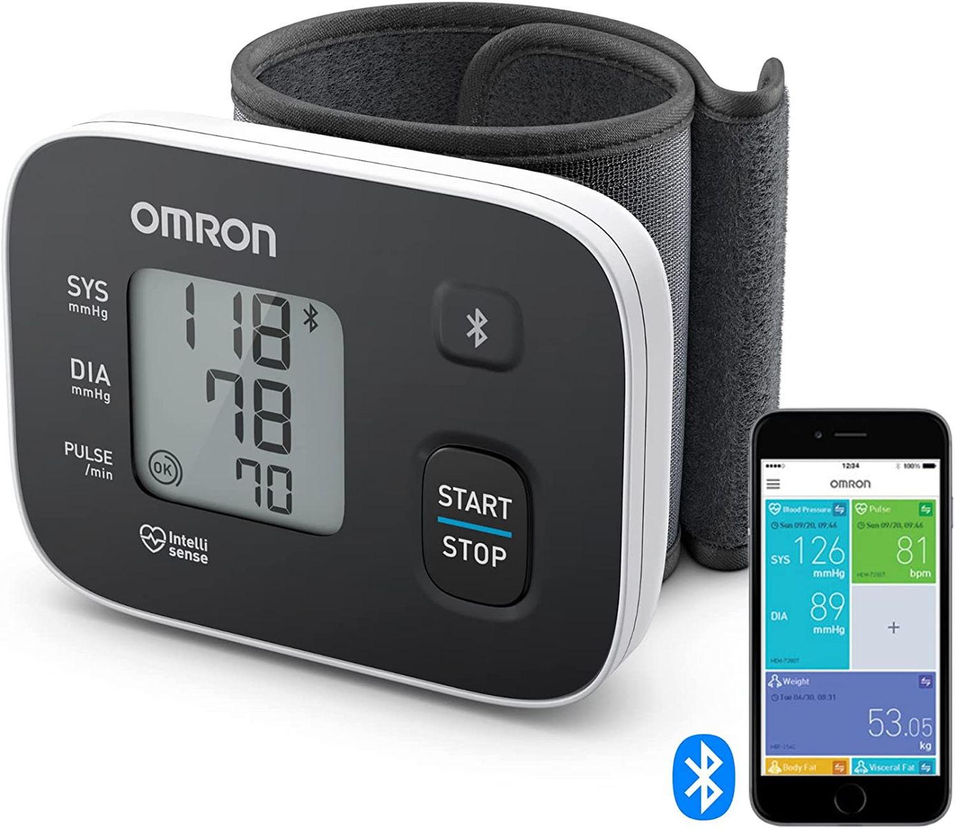 Omron RS3 Intelli IT Wrist Blood Pressure Monitor - Blood Pressure Monitoring Monitor - Bluetooth and Smartphone Compatible with Bluetooth