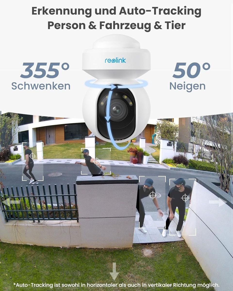 Reolink E1 Outdoor 5MP PTZ Überwachungskamera Außen, 3x Optischer Zoom, Dualband WLAN 2,4/5GHz, Personen-/Fahrzeugerkennung, Farb-Nachtsicht, 2-Wege-Audio, Weiß