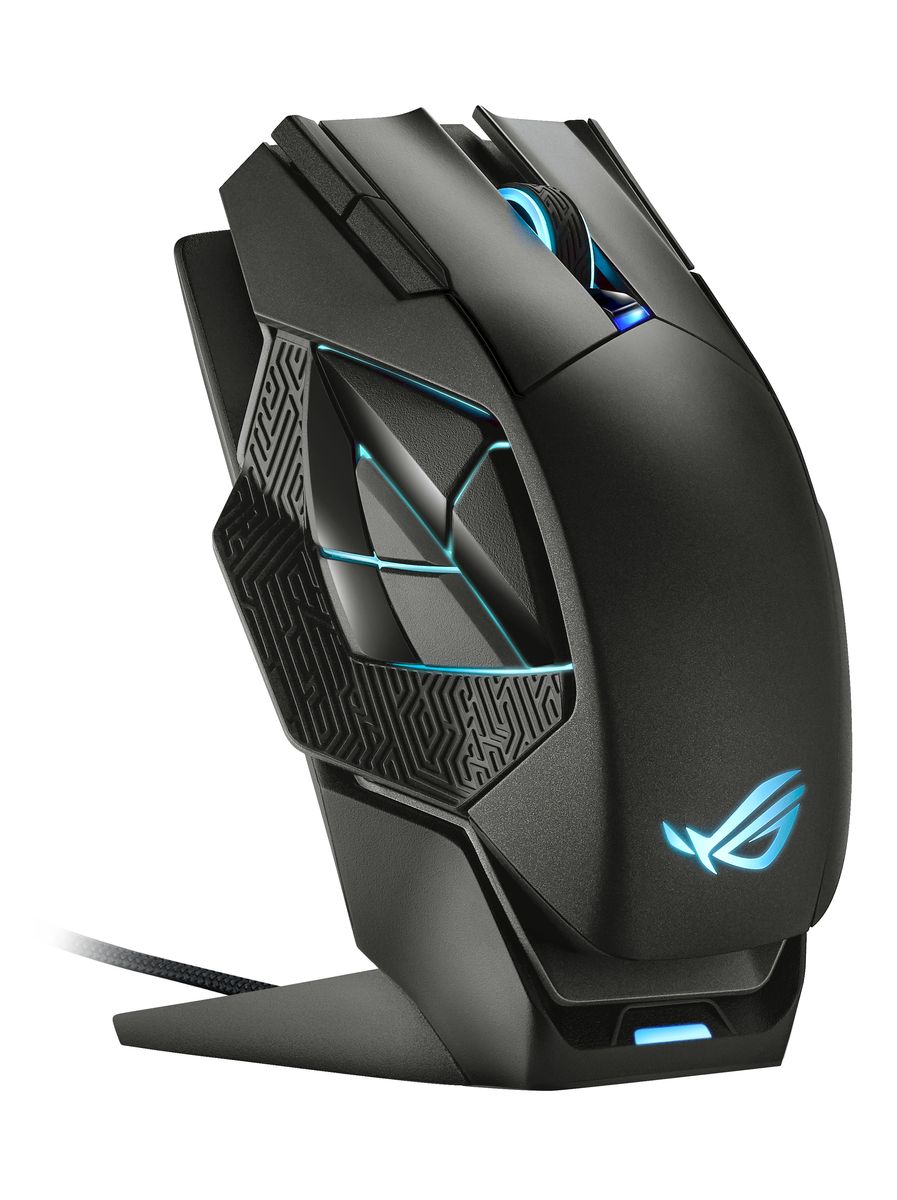 ASUS ROG Spatha X Gaming-Maus Rechts Kabellos RF + USB Type-C Optisch 19000 DPI 12 Tasten RGB Integrierter Akku Magnetische Ladestation