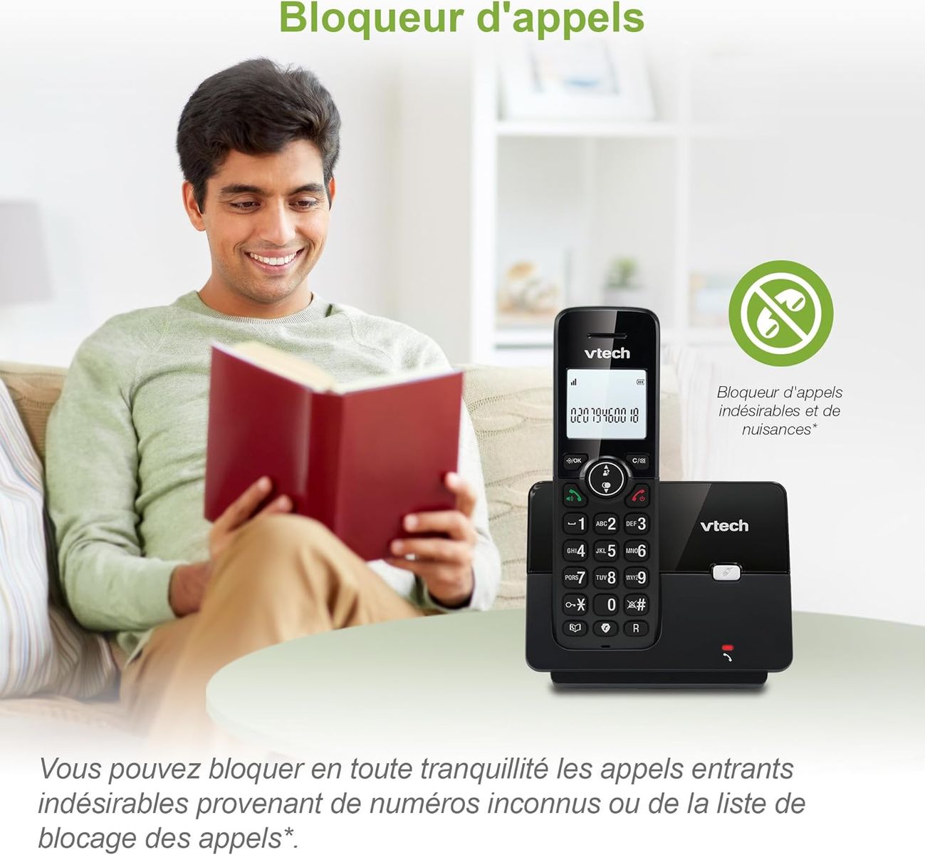 VTECH CS2001 Schnurloses DECT-Telefon mit 2 Mobilteilen für zu Hause, mit Blocker für unerwünschte Anrufe, Lange Reichweite zuverlässig bis zu 300 m, Anrufer-Identifikation