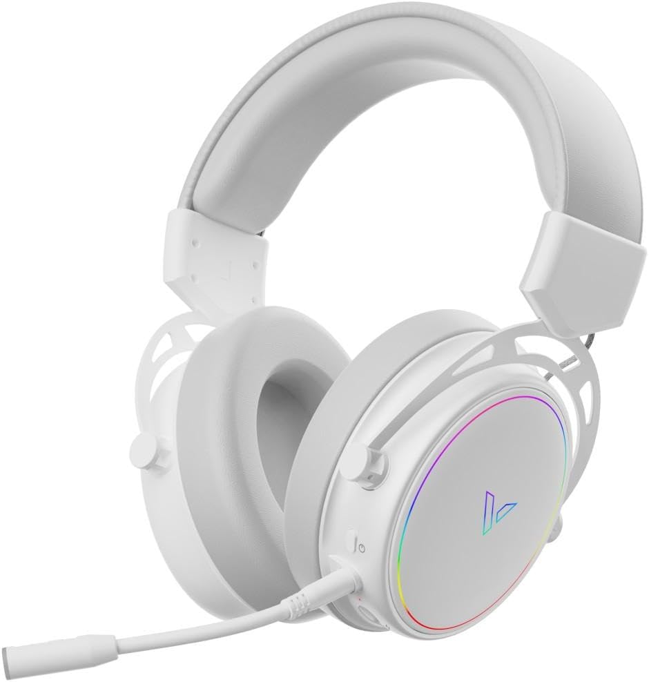 Rapoo VH800 kabelloses Gaming Over-Ear Headset, Flexibles Mikrofon mit Stummschaltung, Ohrpolster Kunstleder, 46h Akku, Headphone Bluetooth und 2,4Ghz PC/Mac/Xbox One/PS4/Nintendo Switch - White