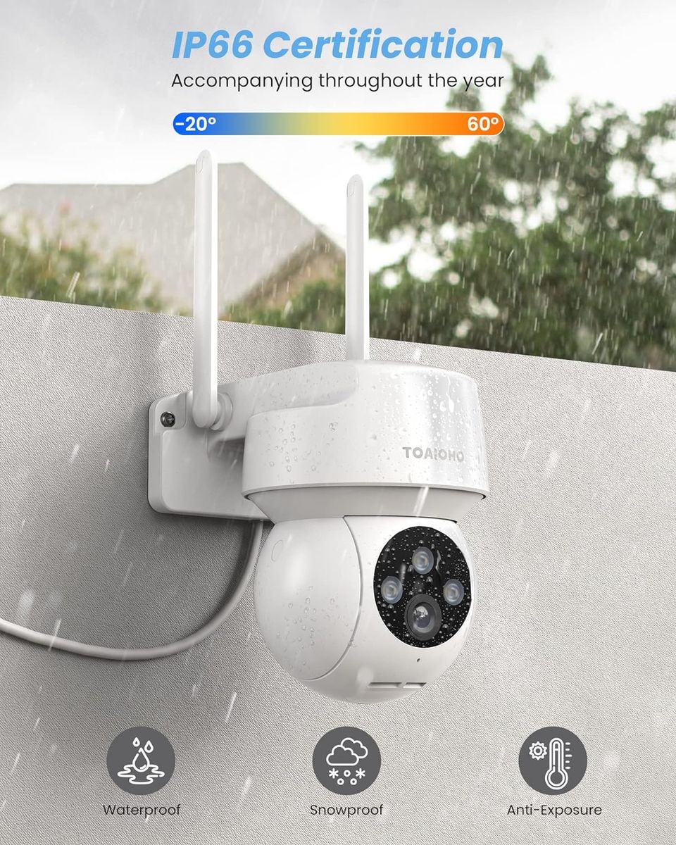 TOAIOHO Überwachungskamera Aussen - Kamera Überwachung Aussen Wlan IP Kamera Outdoor Kabel Außenkamera WiFi PTZ Outdoor Camera Dome Homekit Aussen kamera Videoüberwachung Kamera mit Farbige Nachtsicht IP66 Weiß