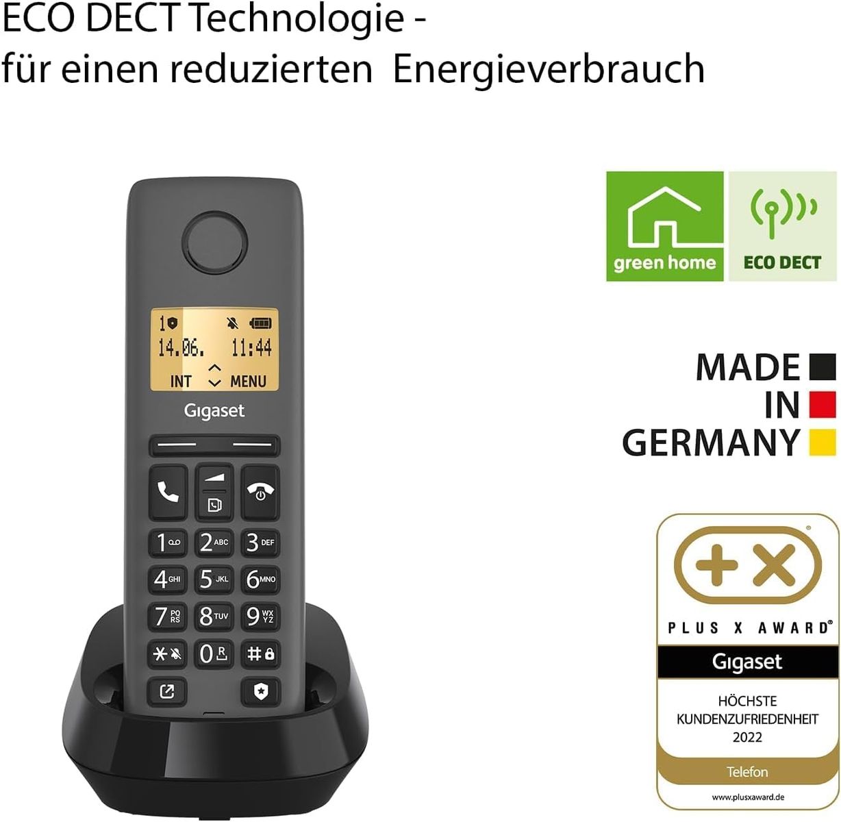 Gigaset Pure 120 - Schnurloses Telefon mit Anrufschutz und ECO DECT - beleuchtetes Display - Hörgerätekompatibel, anthrazit schwarz [Kompatibel in DE, IT, FR, NL, BE, Che, AUT]