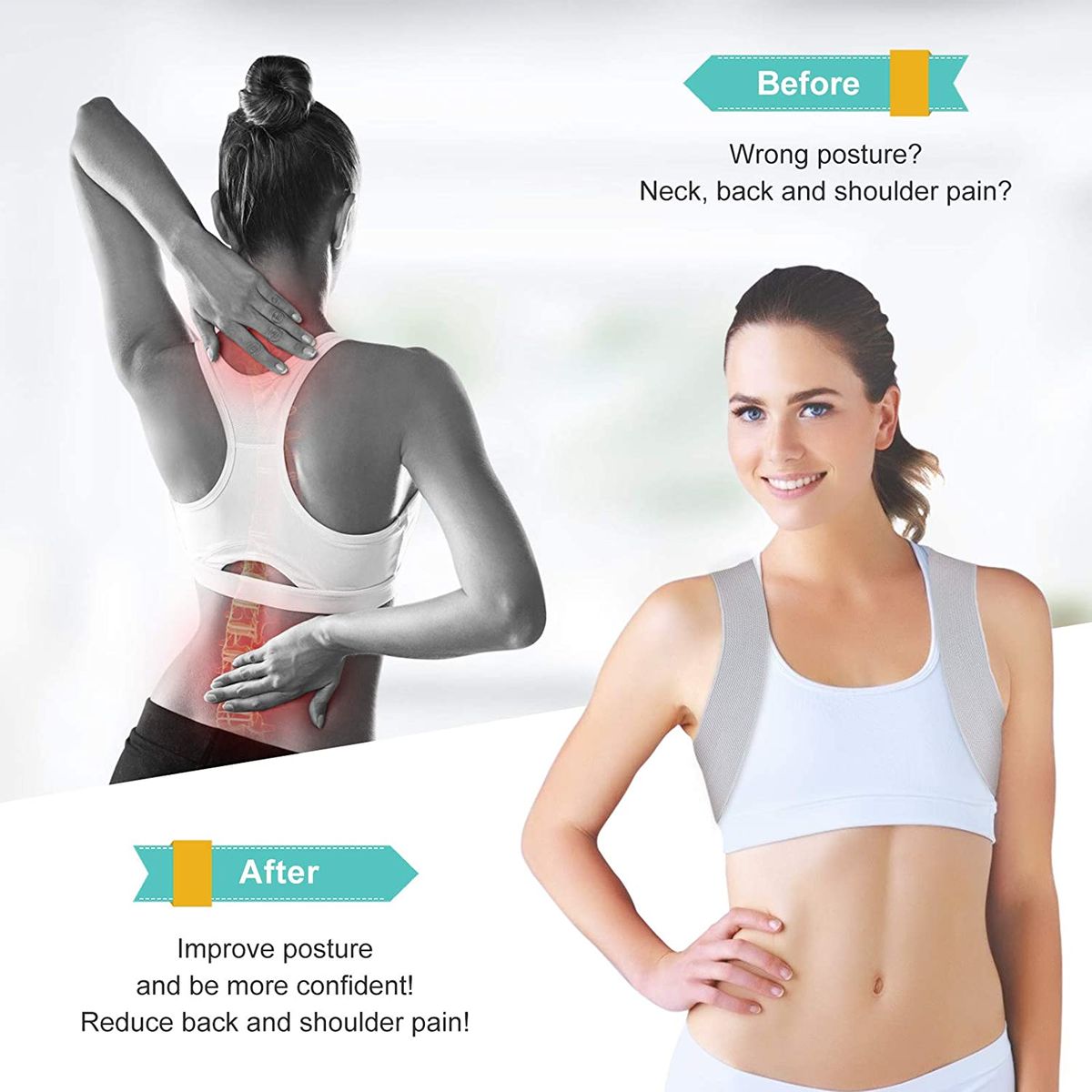 EKUPUZ-H Posture Corrector Back Support Intelligent Back Straightener Shoulder Strap Posture Trainer with Sensor Vibration Reminder, Improve Neck Back Shoulder Pain