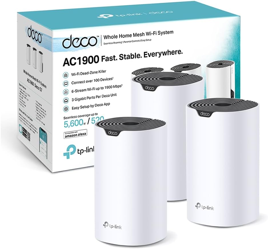 TP-Link Deco S1900 Mesh WLAN Set (3er Pack), AC1900 Dual Band Router & Repeater, 3X Gigabit Ports für Jede Einheit, empfohlen für Häuser mit 3-5 Schlafzimmern, Umfassender Jugendschutz AC1900 3er-Set