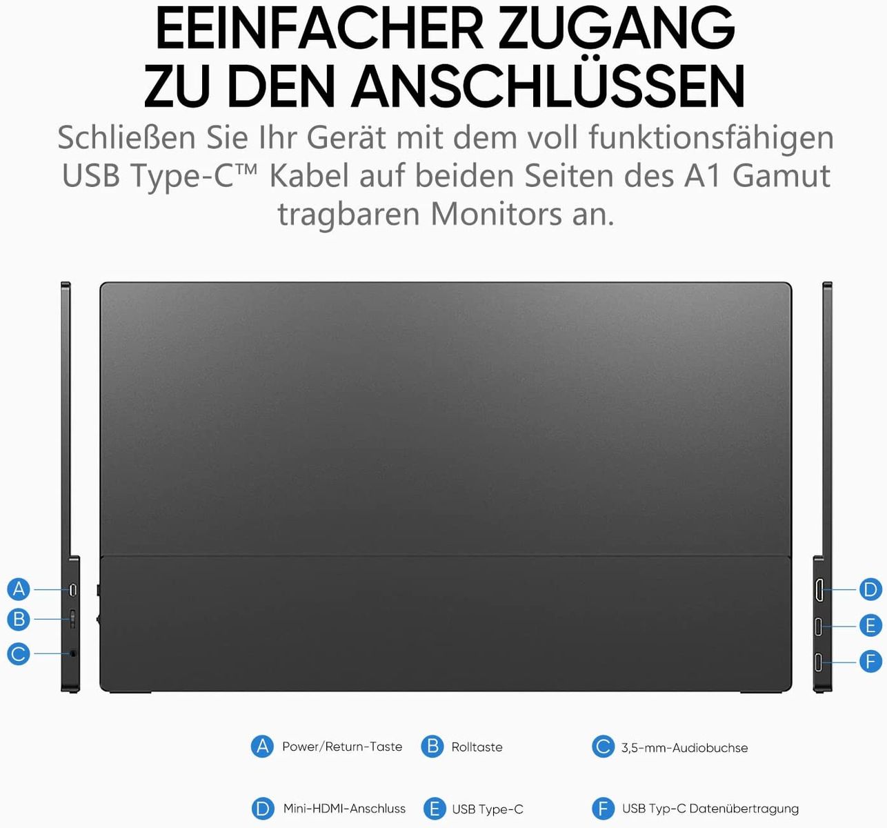 ARZOPA Portable Monitor 15.6" FHD HDR Eye Care HDMI USB-C 60hz