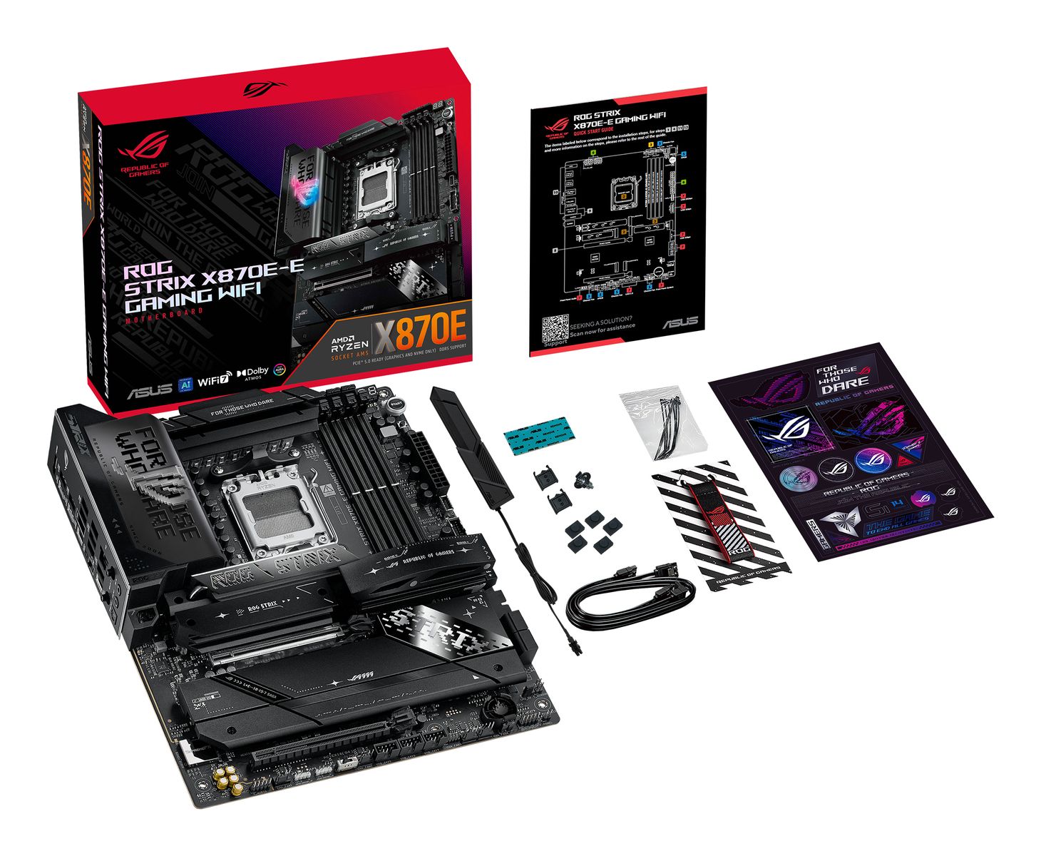 ASUS ROG Strix X870E-E Gaming WiFi Mainboard, AMD X870E, Sockel AM5, ATX, DDR5, 4x DIMM, 192 GB, 5x M.2, PCIe 5.0, Wi-Fi 7, 5Gb LAN, Bluetooth 5.4, UEFI