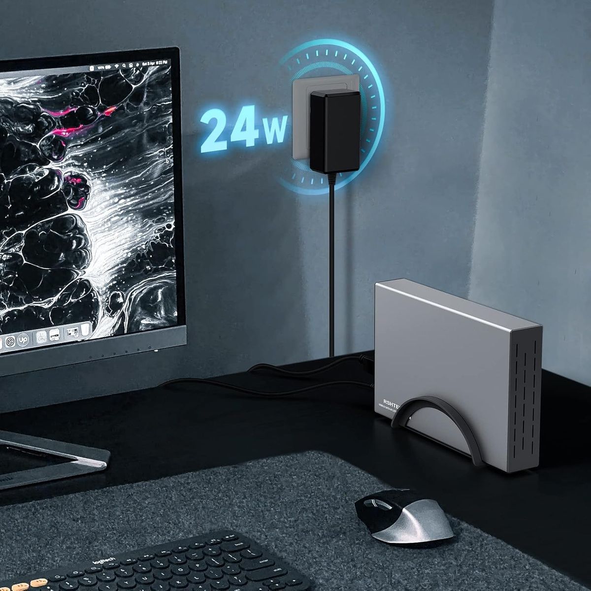 RSHTECH Aluminium USB 3.0 Externe Festplattengehäuse 2,5''&3,5'' USB 3.0 SATA Festplatte Gehäuse für SSD & HDD, mit 2-in-1 Kabel (Typ-A&C), 24W Netzteil, unterstützt UASP, Automatische Schlaffunktion RSH-339ST