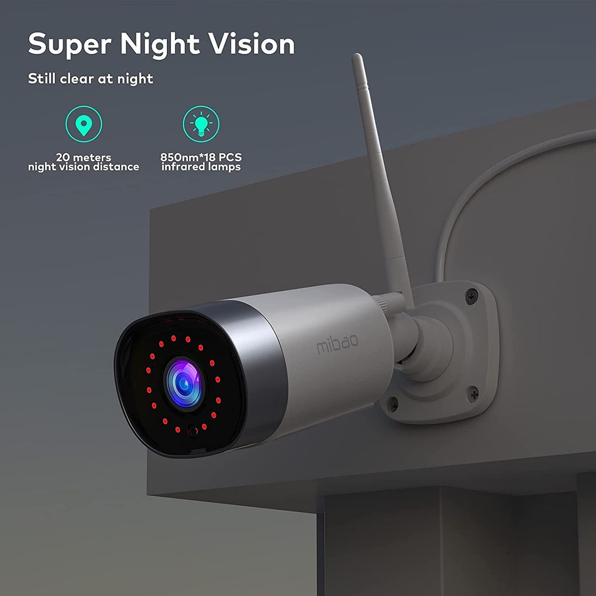 Mibao Wireless IP Outdoor Camera, Surveillance Camera, 1080P HD, WiFi Camera for Outdoor, IP66 Waterproof with Night Vision, Two Way Audio, Remote Access and Motion Detection, White