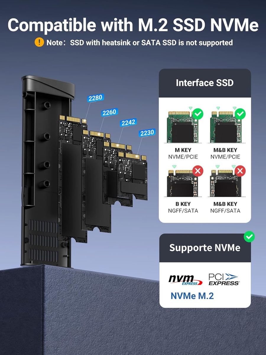 UGREEN M.2 NVMe SSD Gehäuse, USB 3.2 Gen 2 10 Gbps für NVMe PCIe M-Key/M+B Key 2230/2242/2260/2280, Aluminium, inkl. USB-C-Kabel