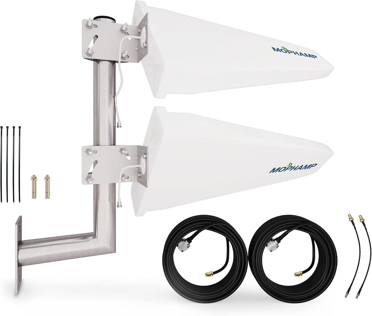 MOPHAMP ATK01 4G/5G Outdoor Antenne 2x2 MIMO 15 dBi LTE 698-3800 MHz, SMA/TS9 Adapter, Dual-Koax 10m, Montagekit, für Router & Signalverstärker