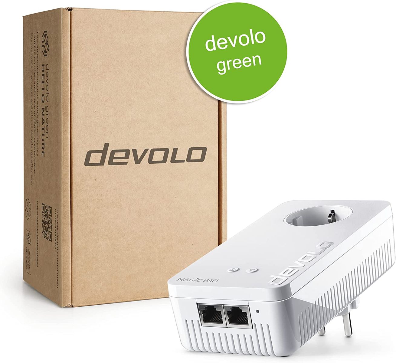 devolo 8815 Magic 2 WiFi 6 Erweiterungsadapter, WLAN Powerline Adapter -bis zu 2.400 Mbit/s, Mesh WLAN Access Point, 2X Gigabit LAN Anschluss dLAN 2.0, weiß