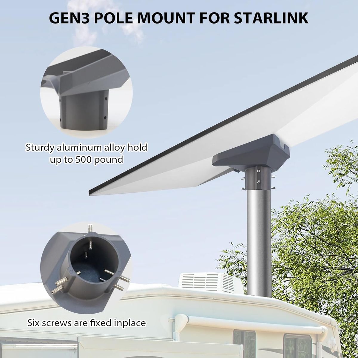 LIROPAU ACYK-WXZJ-V3 Starlink Gen 3 Rohradapter Mast-/Dachhalterung Pole Mount für Starlink Gen 3 Dish, 360° drehbar, 20° neigbar, Edelstahl, V3