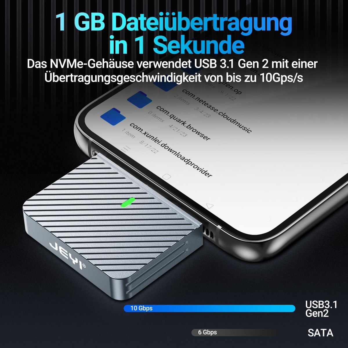 JEYI Nur 2230 nvme ssd m.2 gehäuse, direkt angeschlossenes kabelloses USB C 10 Gbit/s M.2 NVMe SSD-Gehäuseadapter, max. 2230 ssd 2tb – i9 Zebra 2230C
