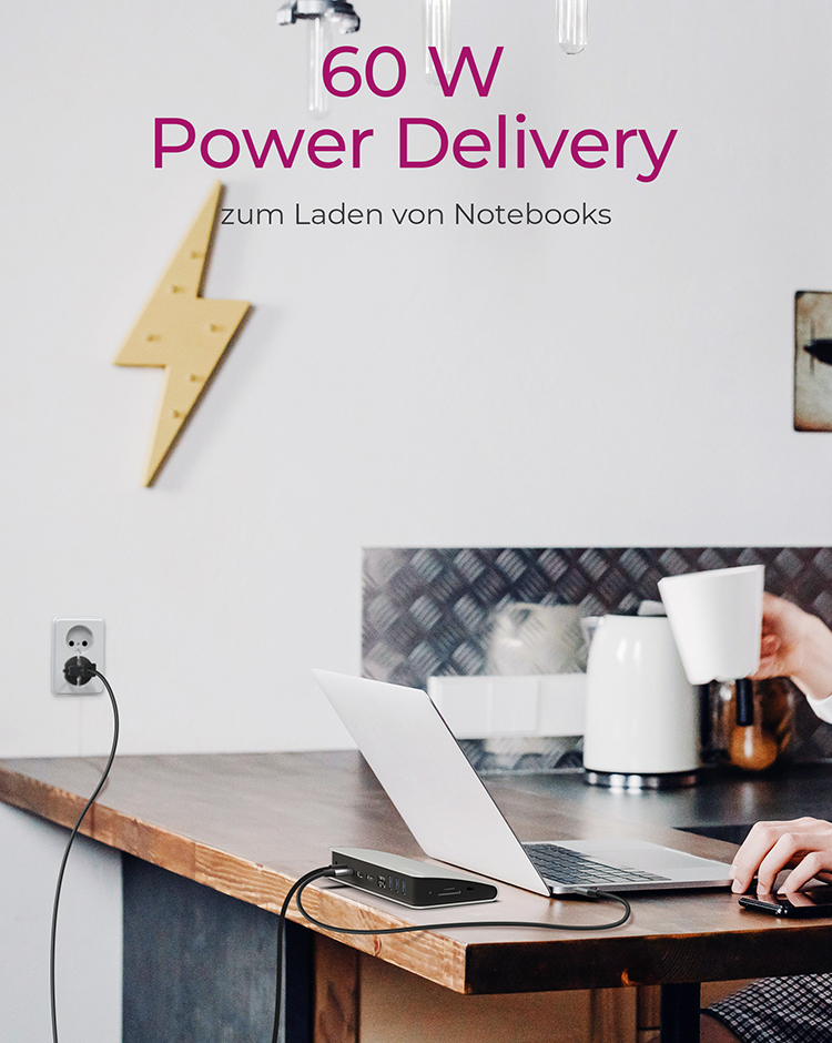 ICY BOX IB-DK2408-C Dockingstation USB Type-C, USB 3.2 Gen 1, HDMI & DisplayPort 4K@60, Gigabit LAN, Kartenleser, 100W PD, Schwarz/Silber, EU