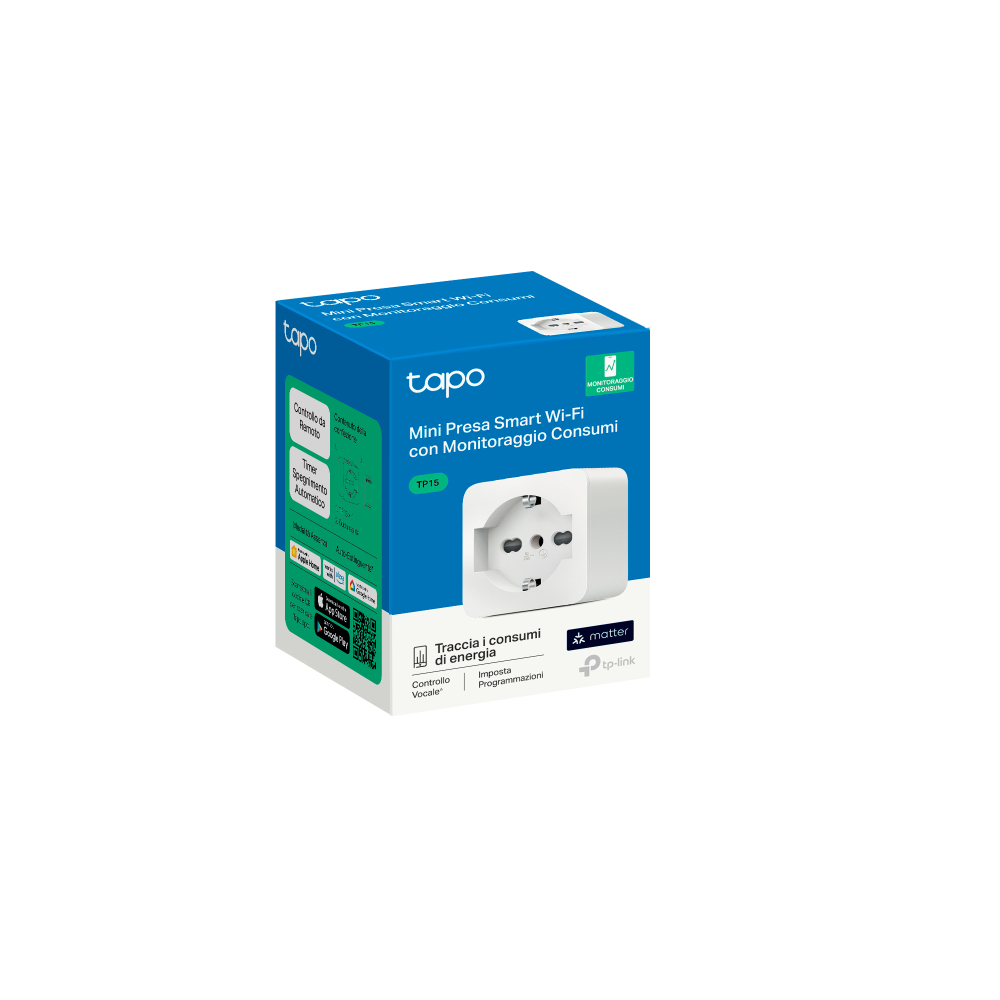 TP-Link TP15(IT) V1.0 Smart Plug Zwischenstecker Type L/C/F EU, WLAN, 2300 W, 10 A, Fernbedienung, Sprachsteuerung, Weiß