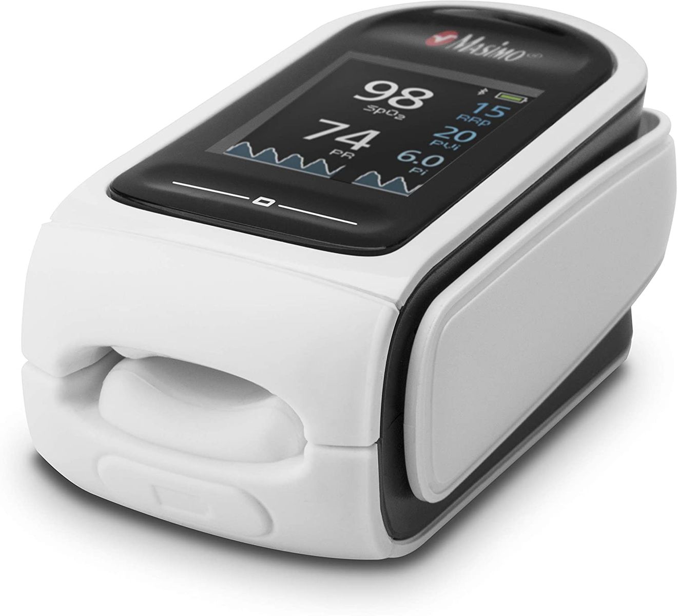 Masimo MightySat - Digital Finger Saturimeter | Measures and Records Physiological Values | Oxygen Saturation | Heart Rate and Respiration | Bluetooth | Compatible iOS and Android | White