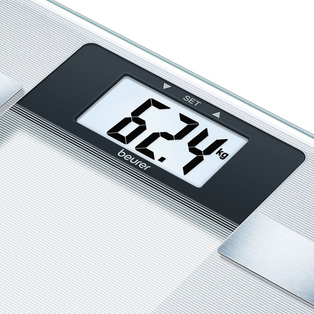 Beurer BG 13 glass diagnostic scale with large LCD display, measures weight, body fat, body water, muscle percentage and BMI A 1 piece (pack of 1)