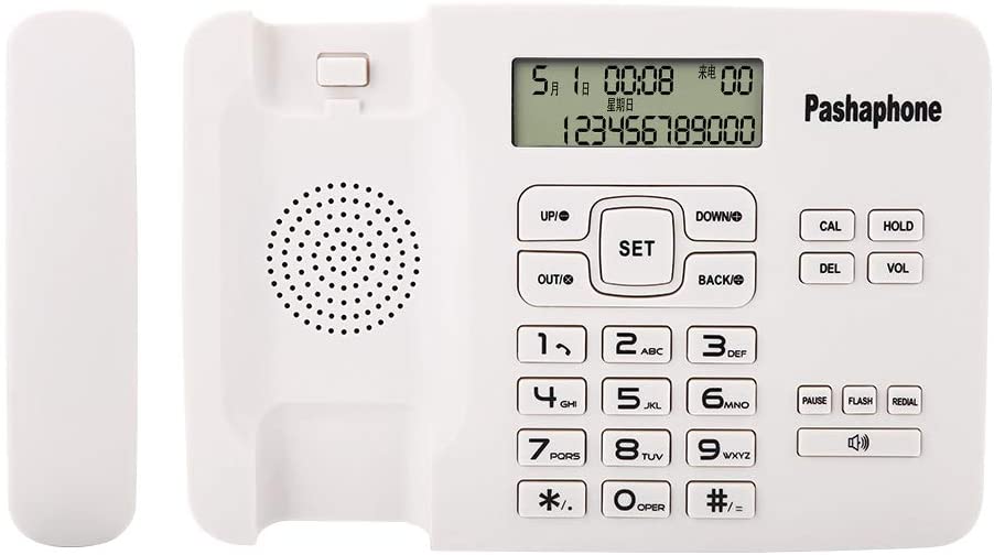 ASHATA Corded Telephone/Corded Telephone, LCD Corded Phone Caller ID/FSK/DTMF Dual System, Simple Telephone Hands-Free Analogue Phone with Calendar Flash Function White