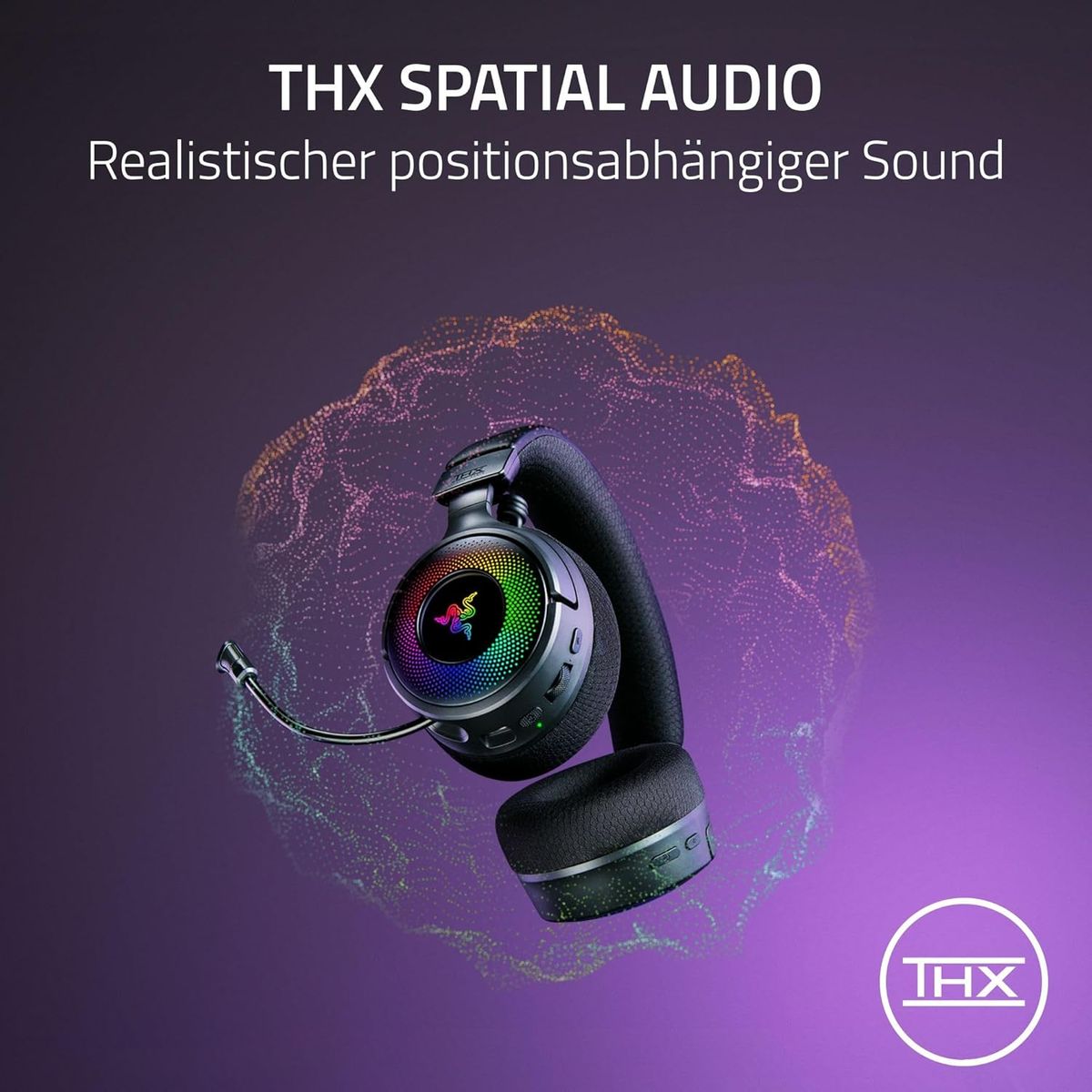 Razer Kraken V4 - Kabelloses PC Gaming-Headset (3-Modi-Konnektivität, Triforce 40mm Treiber, 9-Zonen-RGB-Beleuchtung der Ohrmuscheln, Mix- und Lautstärkeregelung, THX Spatial Audio) Schwarz