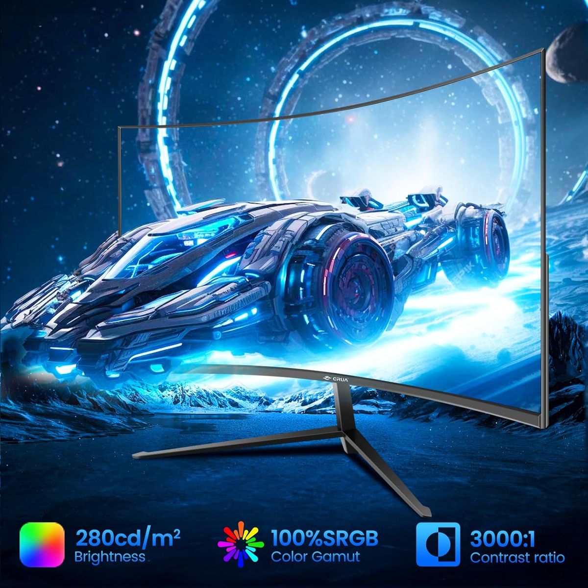 CRUA 27 Inch 100Hz Curved Gaming Monitor, Full HD 1080P 1800R Frameless Computer Monitor, 1ms GTG with FreeSync, Low Motion Blur, Eye Care, VESA, HDMI