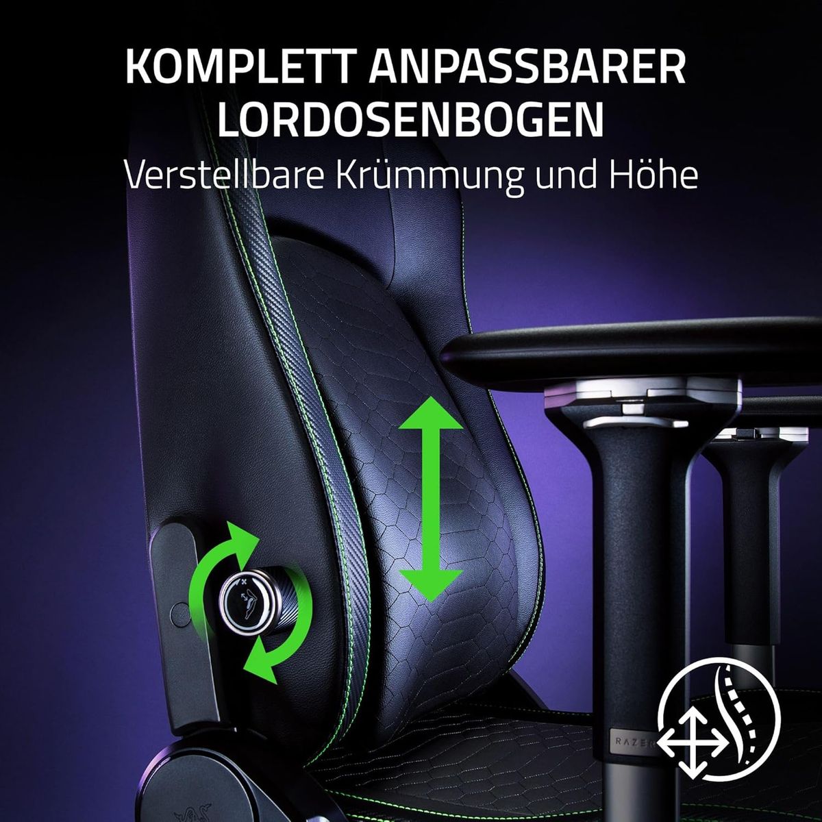 Razer Iskur V2 - Gaming-Stuhl mit adaptiver Lordosenstütze (Polster aus hoch verdichtetem Schaumstoff, Umweltfreundliches lösungsmittelfreies EPU-Kunstleder, 4-D-Armlehnen) Grün