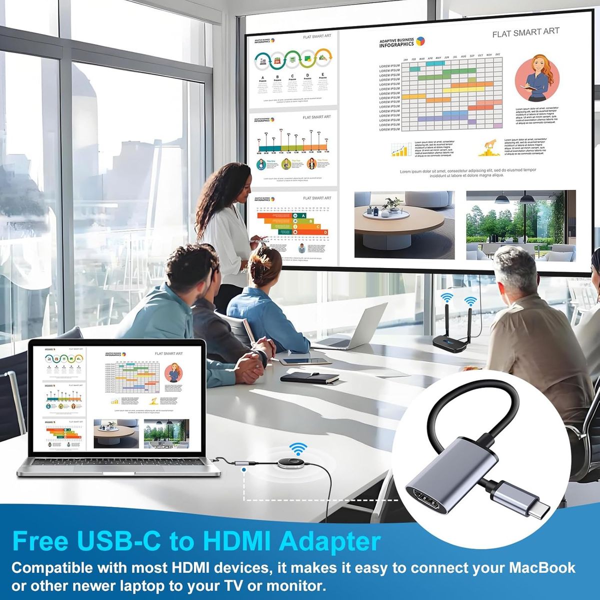 DanDun B0F2177N4C Drahtloses HDMI-Extender-Kit, Sender & Empfänger 4K 5G Wireless 50 m Reichweite, HDMI kabellos für TV/Projektor/Monitor, Plug & Play