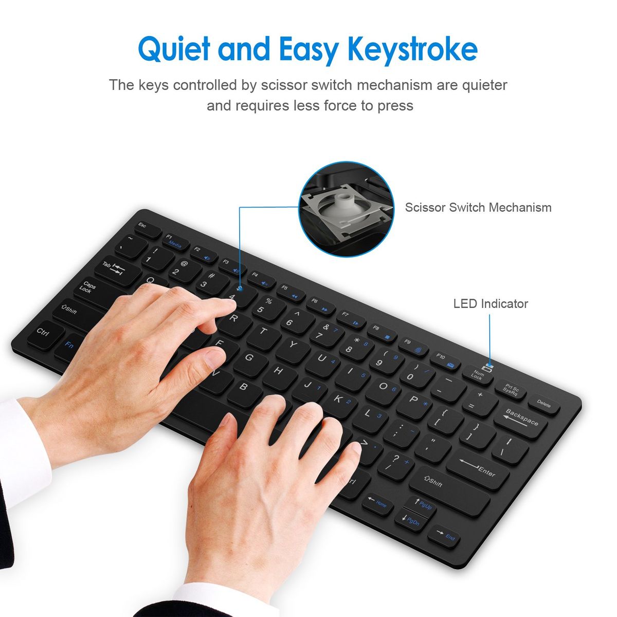 JETech 2160-KB-WIRELESS-BK Tastatur Bluetooth Schwarz US-Layout