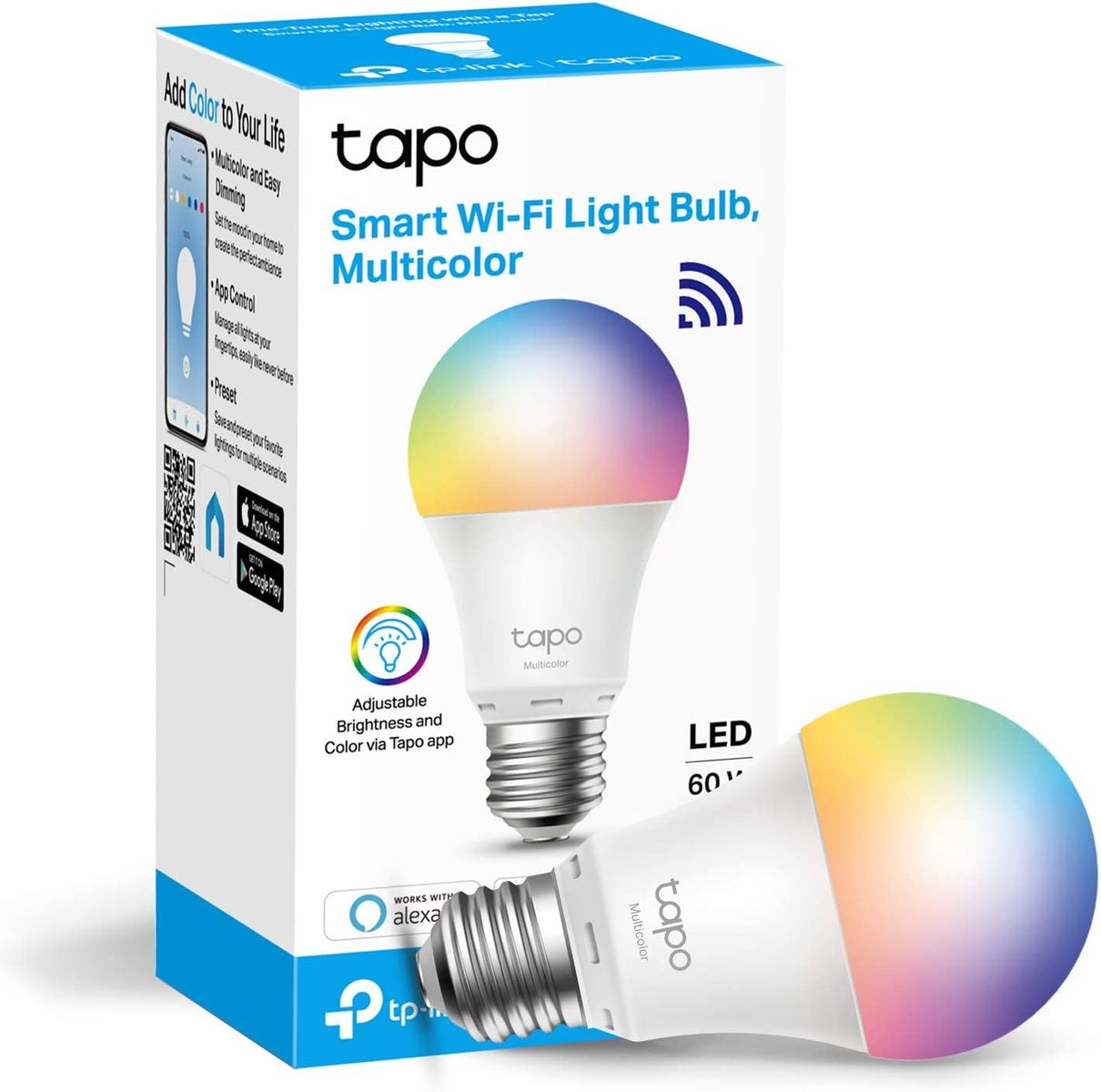 TP-Link Tapo Smart Glühbirne, Smart WiFi LED Licht, E27, 8,7 W, funktioniert mit Amazon Alexa (Echo- und Echo Dot) und Google Home, farbwechselbar, kein Hub erforderlich (Tapo L530E) [Energieklasse F] Farbwechselbar.