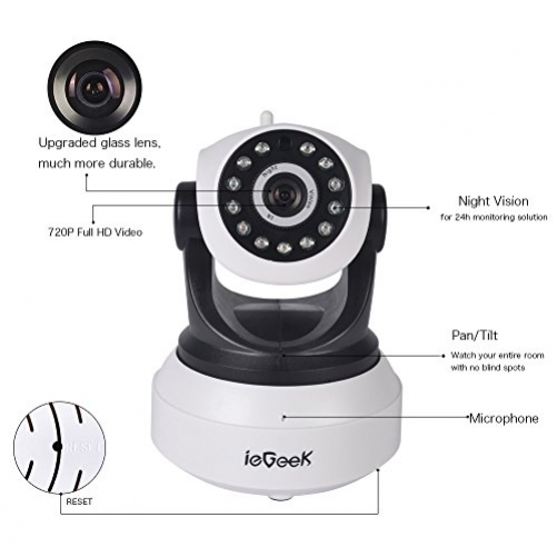 ieGeek IP Camera 720P Wi-Fi IP Cam Security System Video Recording Two-Way Audio