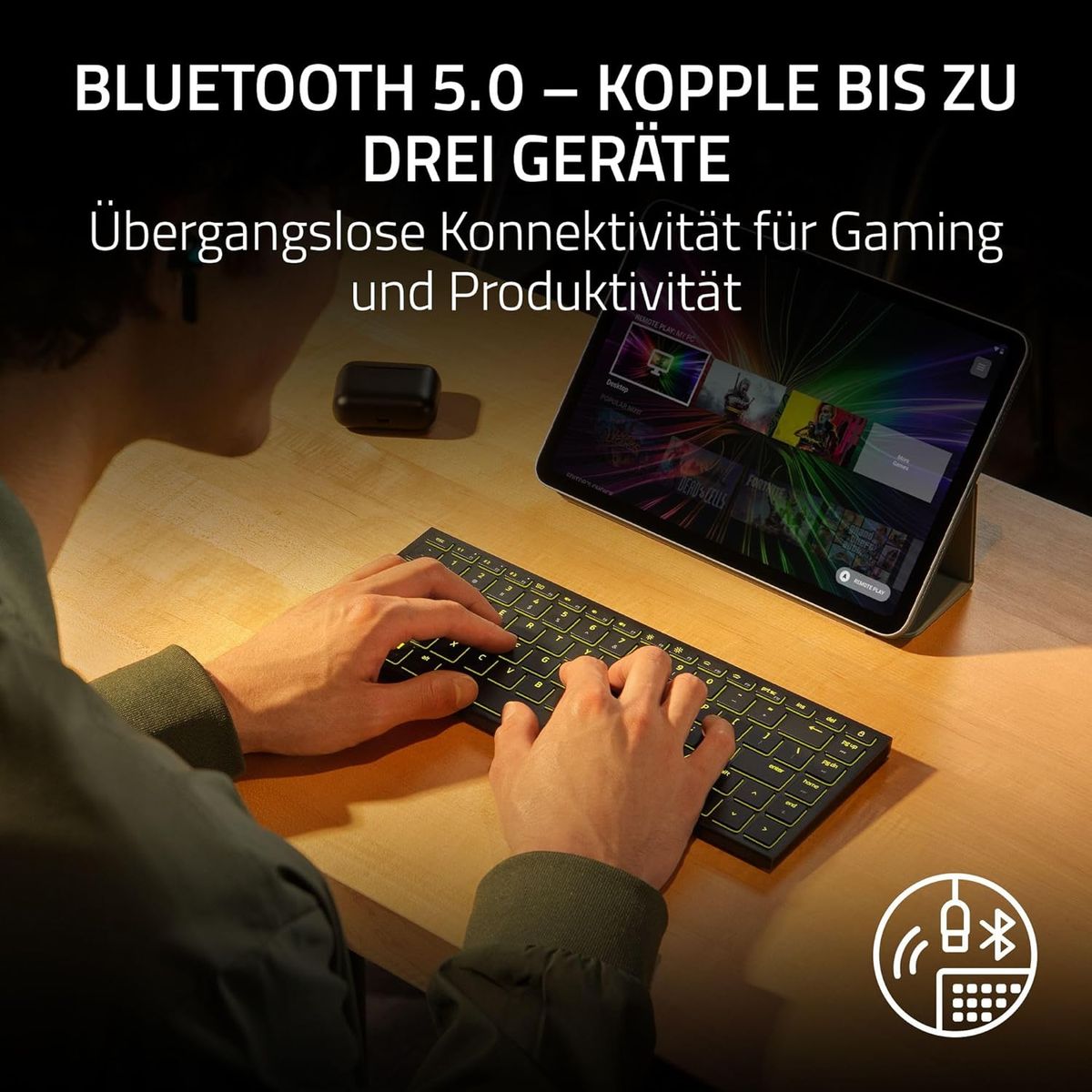 Razer Joro Portable Keyboard - Kompakte kabellose Tastatur mit Hintergrundbeleuchtung - Bluetooth - WiFi - Low Profile - USB-C - Kompatibel mac OS & iOS, Windows Schwarz - (USA Layout - QWERTY)