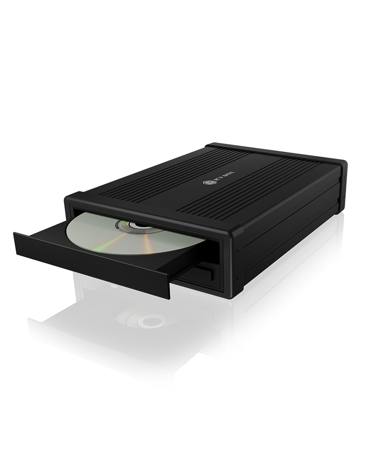 ICY BOX 5,25 Zoll Gehäuse extern für Blu-ray und DVD Laufwerke, USB 3.0, Externes Gehäuse für DVD Brenner, Brenner Box Blu-ray, Aluminium, Schwarz, IB-525-U3