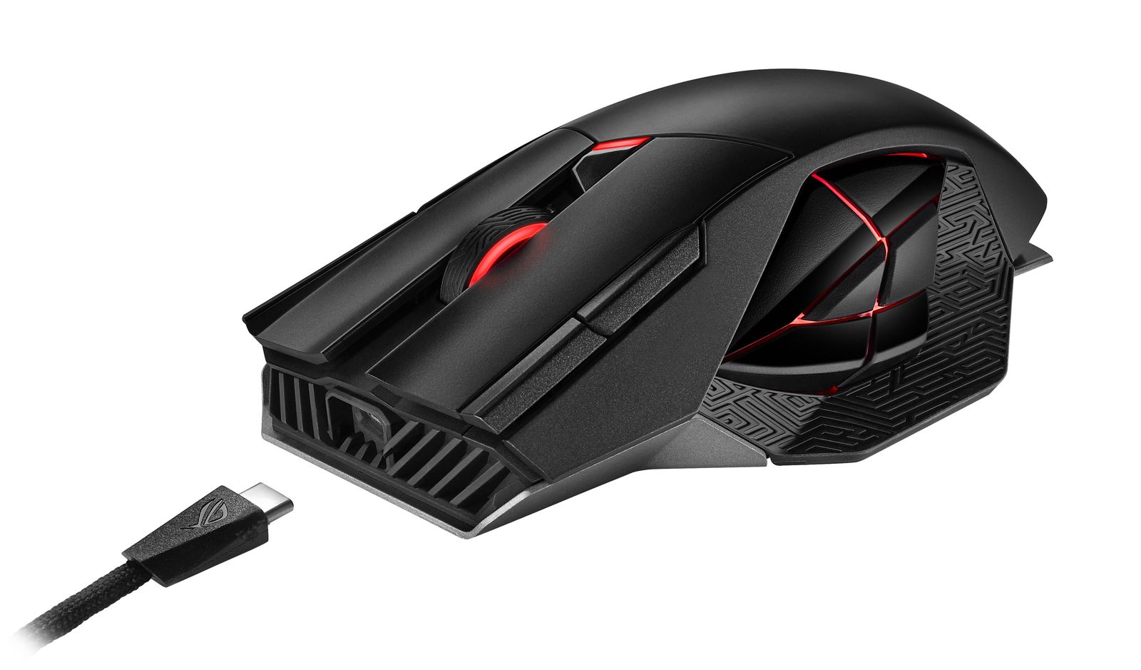 ASUS ROG Spatha X Gaming-Maus Rechts Kabellos RF + USB Type-C Optisch 19000 DPI 12 Tasten RGB Integrierter Akku Magnetische Ladestation