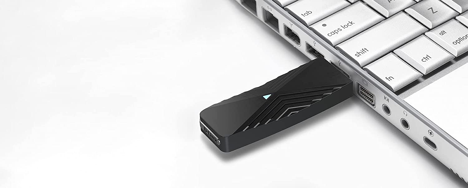 D-Link DWA-X1850 AX1800 Wi-Fi 6 USB Adapater (802.11ax, Dual Band 2.4/5GHz, High Speed 1200 Mbps, OFDMA, MU-MIMO, WPA3, Windows 10 kompatibel)